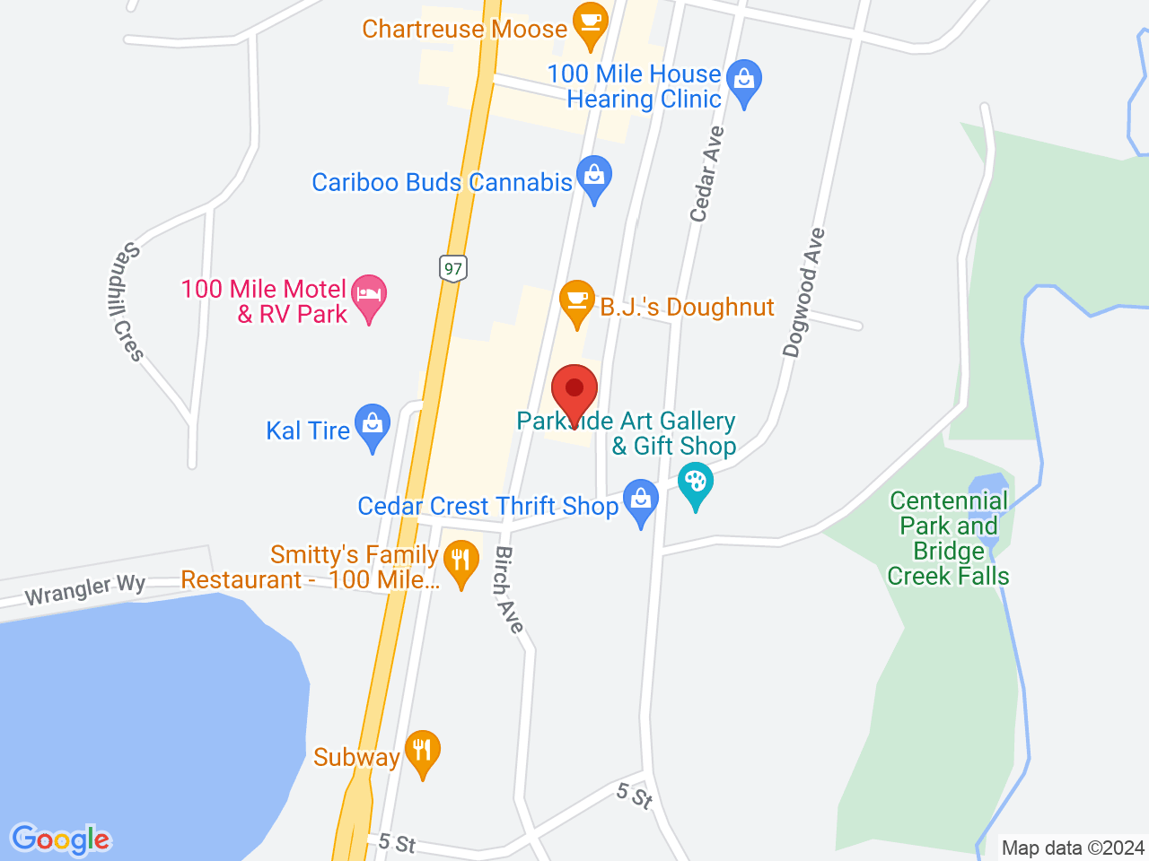 Street map for Club Cannabis, 355 Birch Ave, 100 Mile House BC