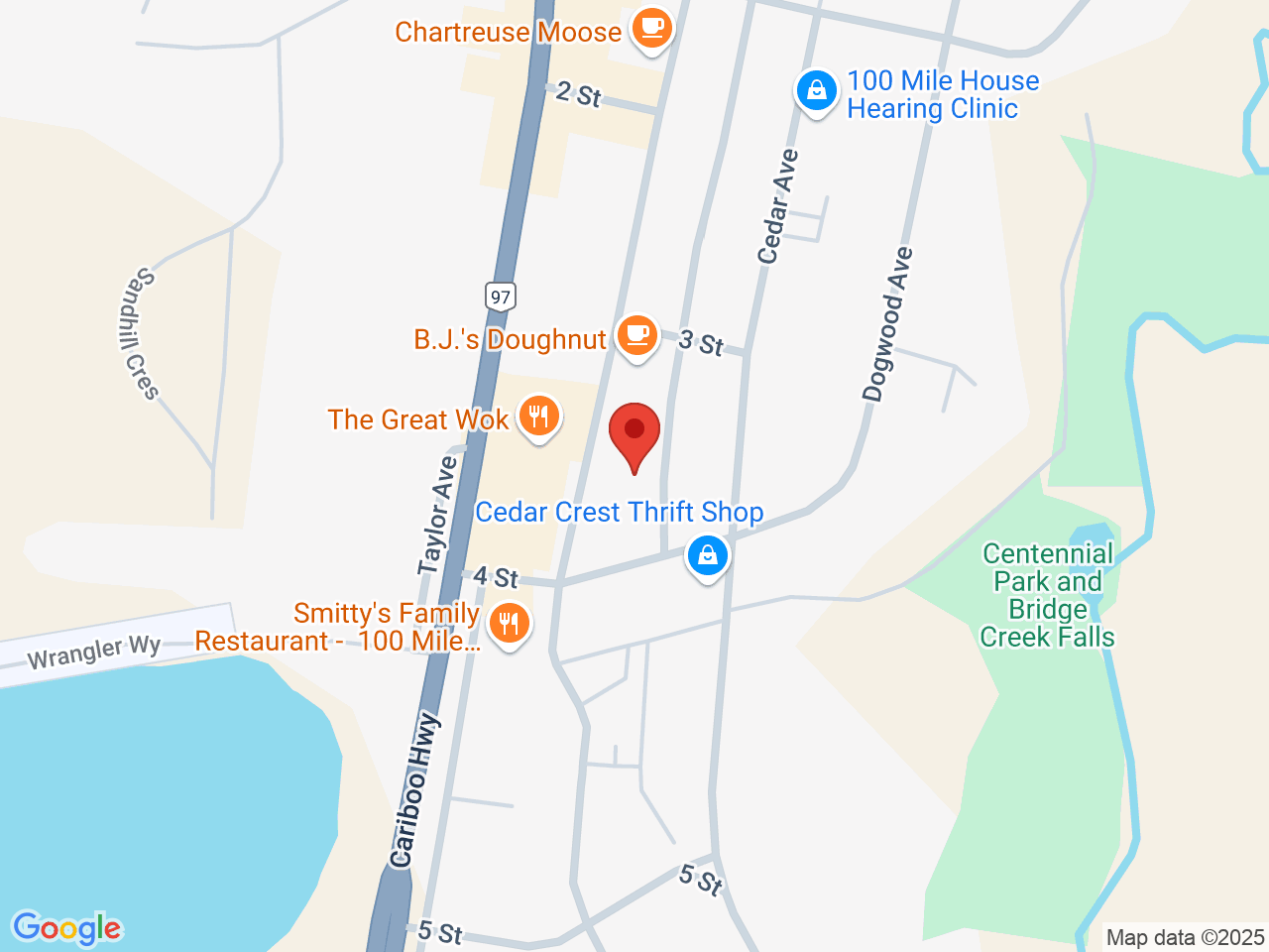 Street map for Club Cannabis, 355 Birch Ave, 100 Mile House BC