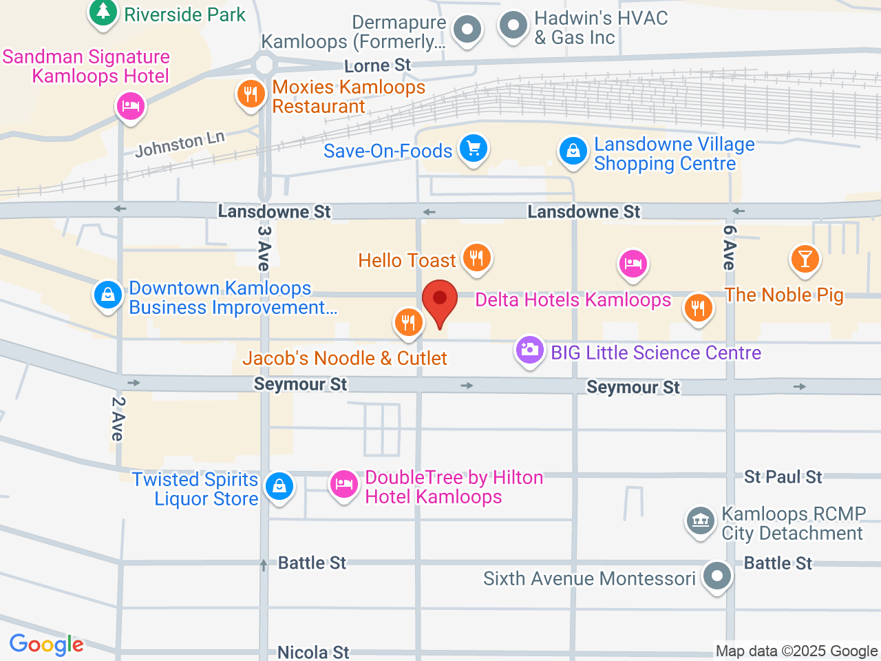 Street map for The Greenloops Cannabis Shop, Plaza Hotel Building, 231 4th Ave., Kamloops BC