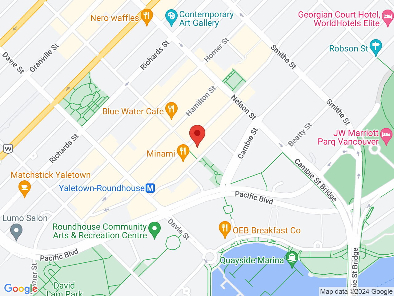 Street map for Yaletown Cannabis Store, 1078 Mainland St., Vancouver BC
