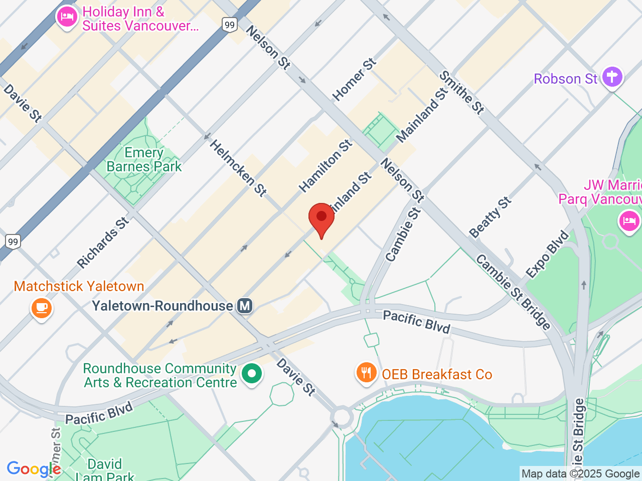 Street map for Yaletown Cannabis Store, 1078 Mainland St., Vancouver BC