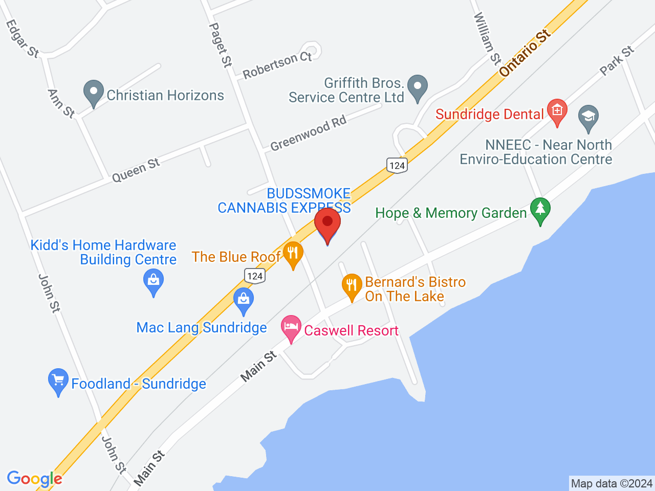 Street map for Budssmoke, 10425 Hwy 124 Unit B, Sundridge ON