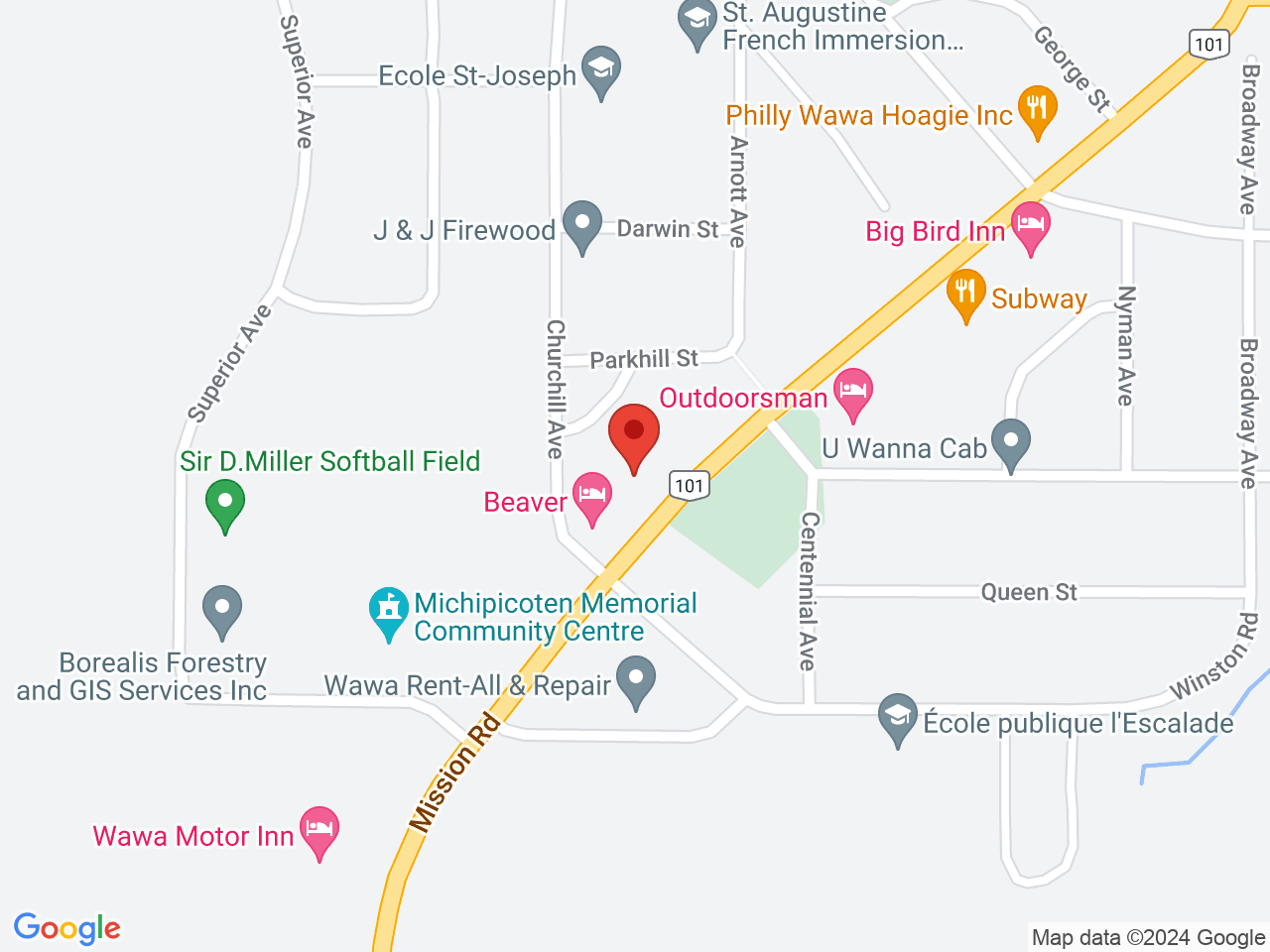 Street map for T Cannabis, 152 Mission Rd, Wawa ON