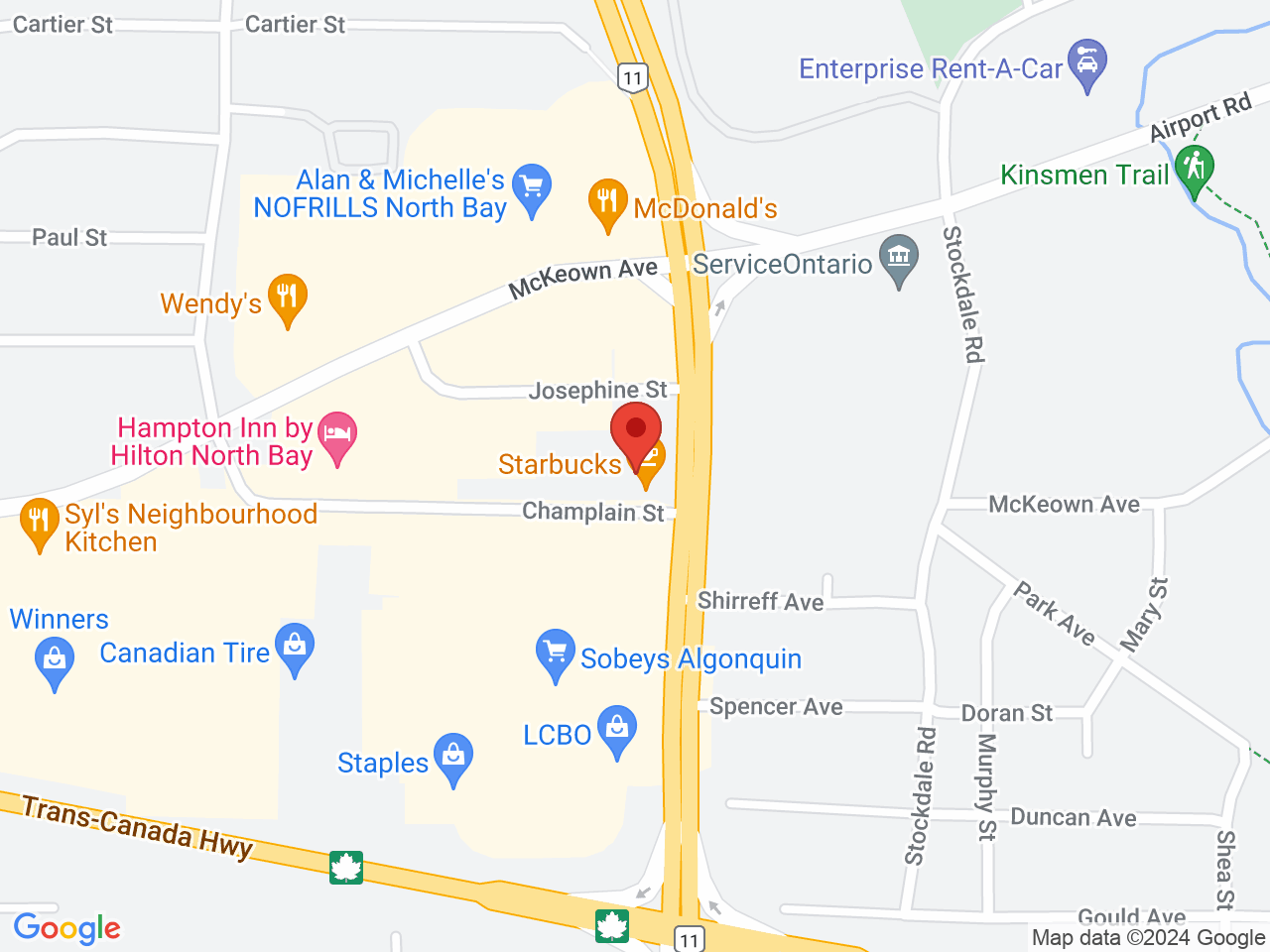 Street map for Fire & Flower Cannabis Co., 2021 Algonquin Ave Suite 102, North Bay ON