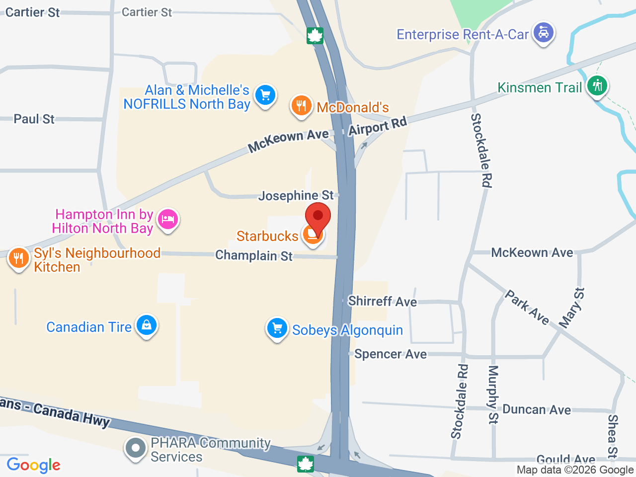 Street map for Fire & Flower Cannabis Co., 2021 Algonquin Ave Suite 102, North Bay ON