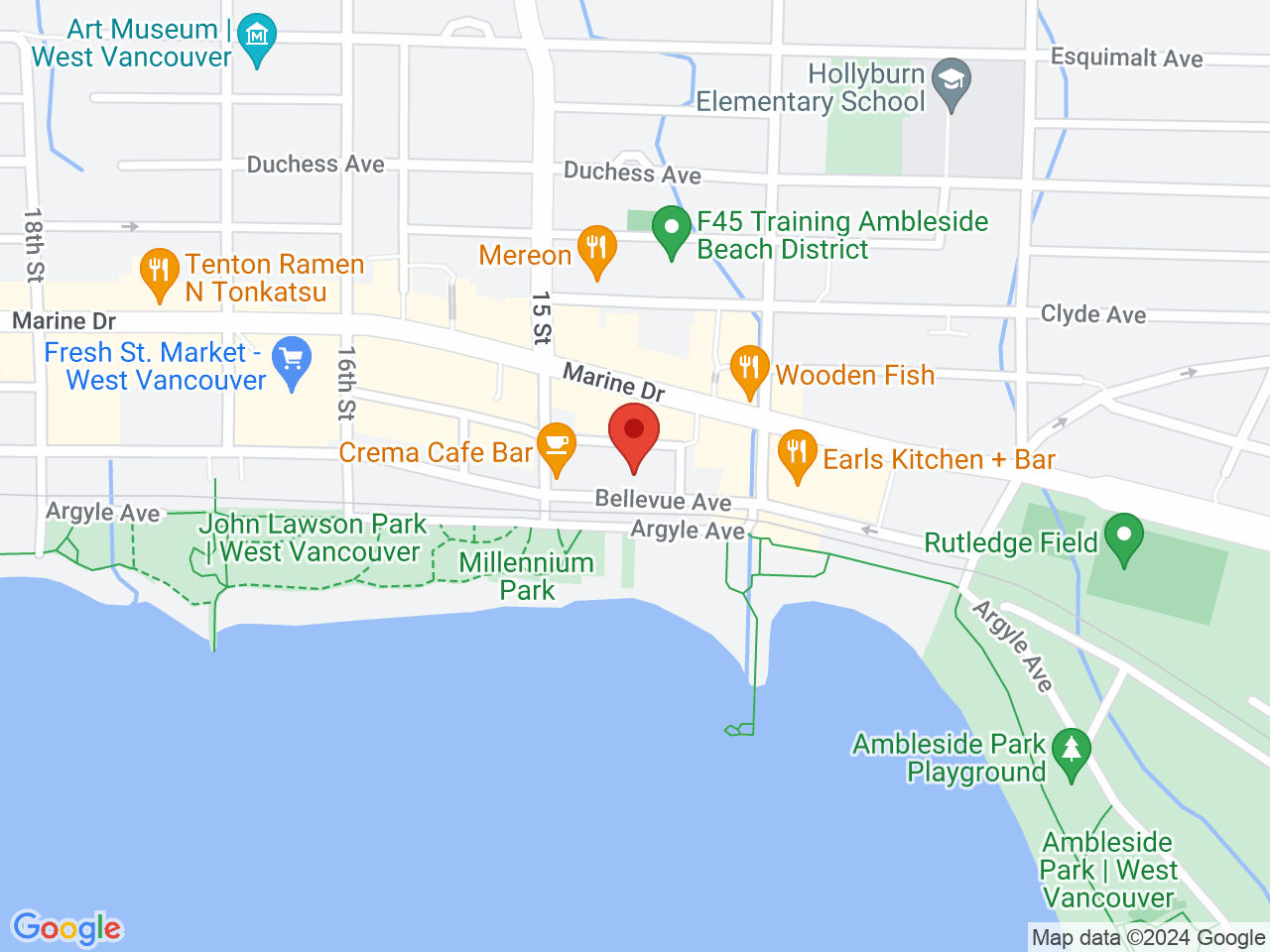 Street map for Avenue Cannabis, 1453 Bellevue Ave, West Vancouver BC