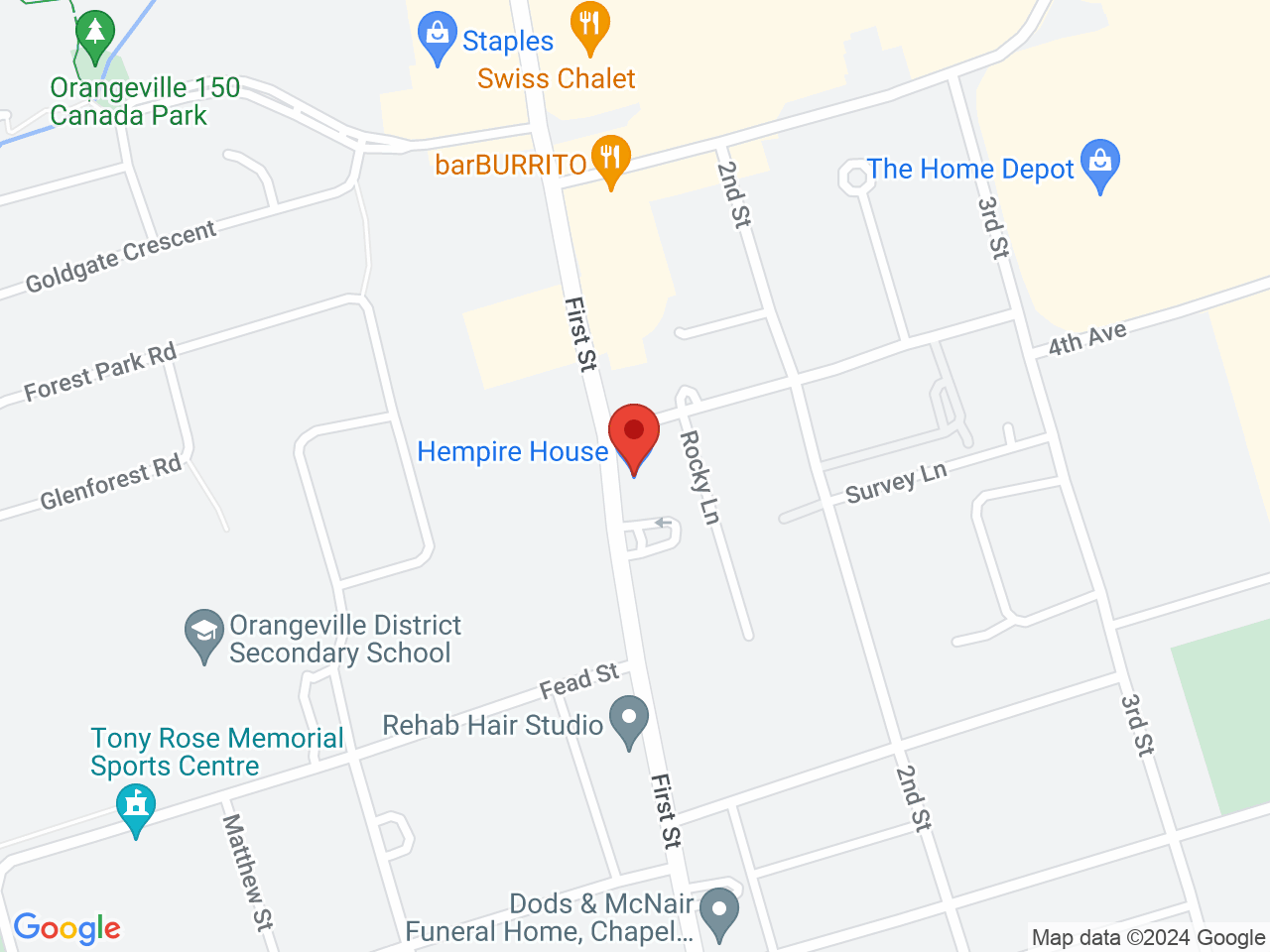 Street map for Hempire House, 59 First St., Orangeville ON