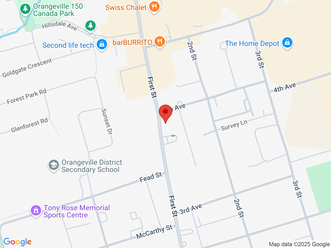 Street map for Hempire House, 59 First St., Orangeville ON