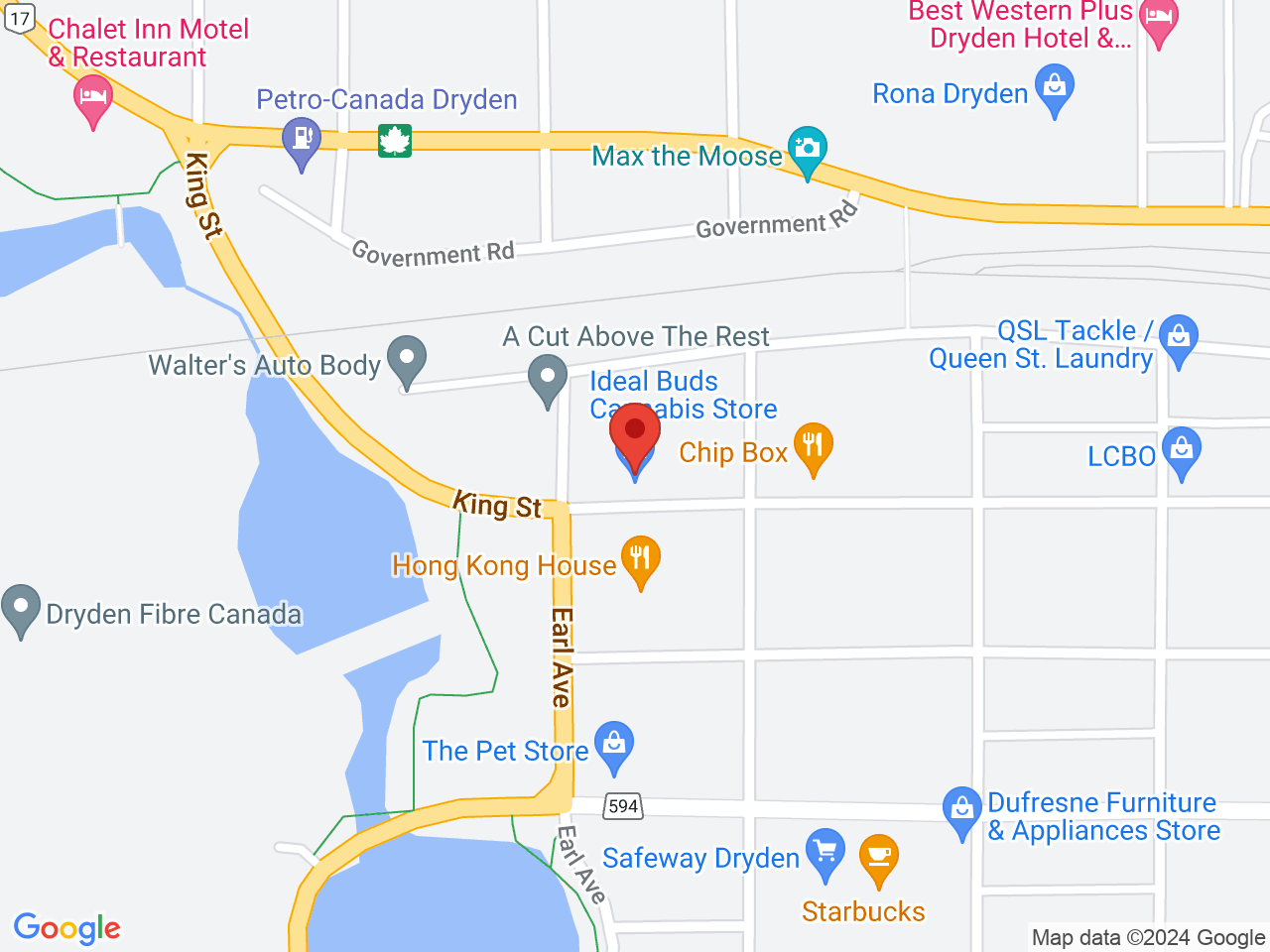 Street map for Ideal Buds, 27 King St, Dryden ON