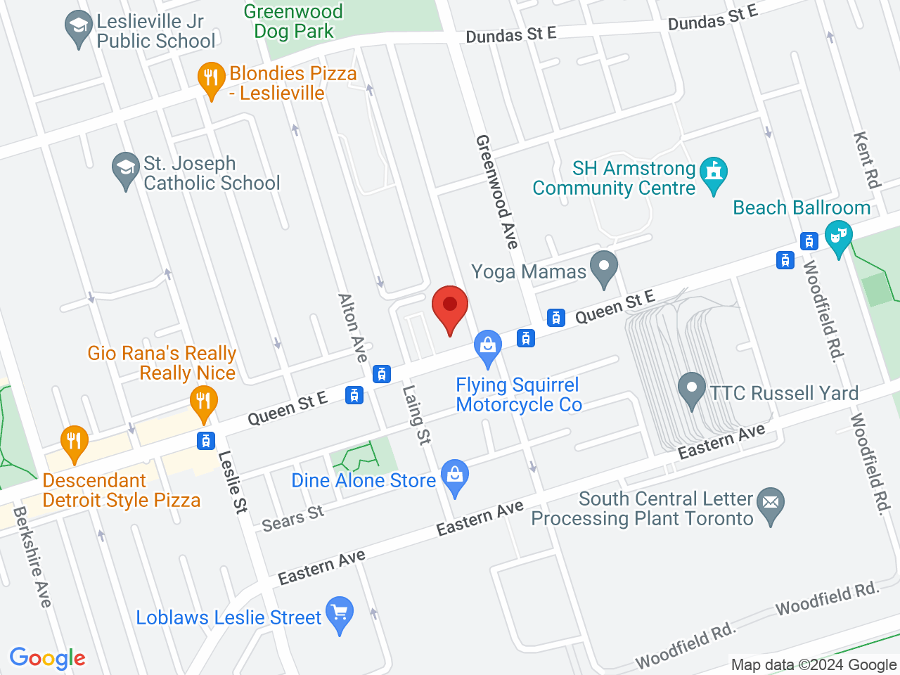 Street map for K's Pot Shop, 1342 Queen St E, Toronto ON