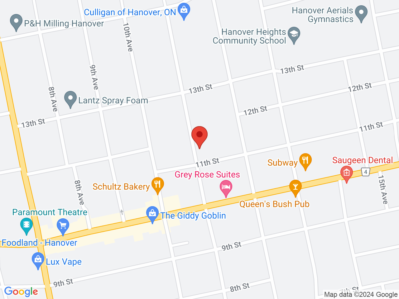 Street map for True North Cannabis Co., 513 11th Ave, Hanover ON