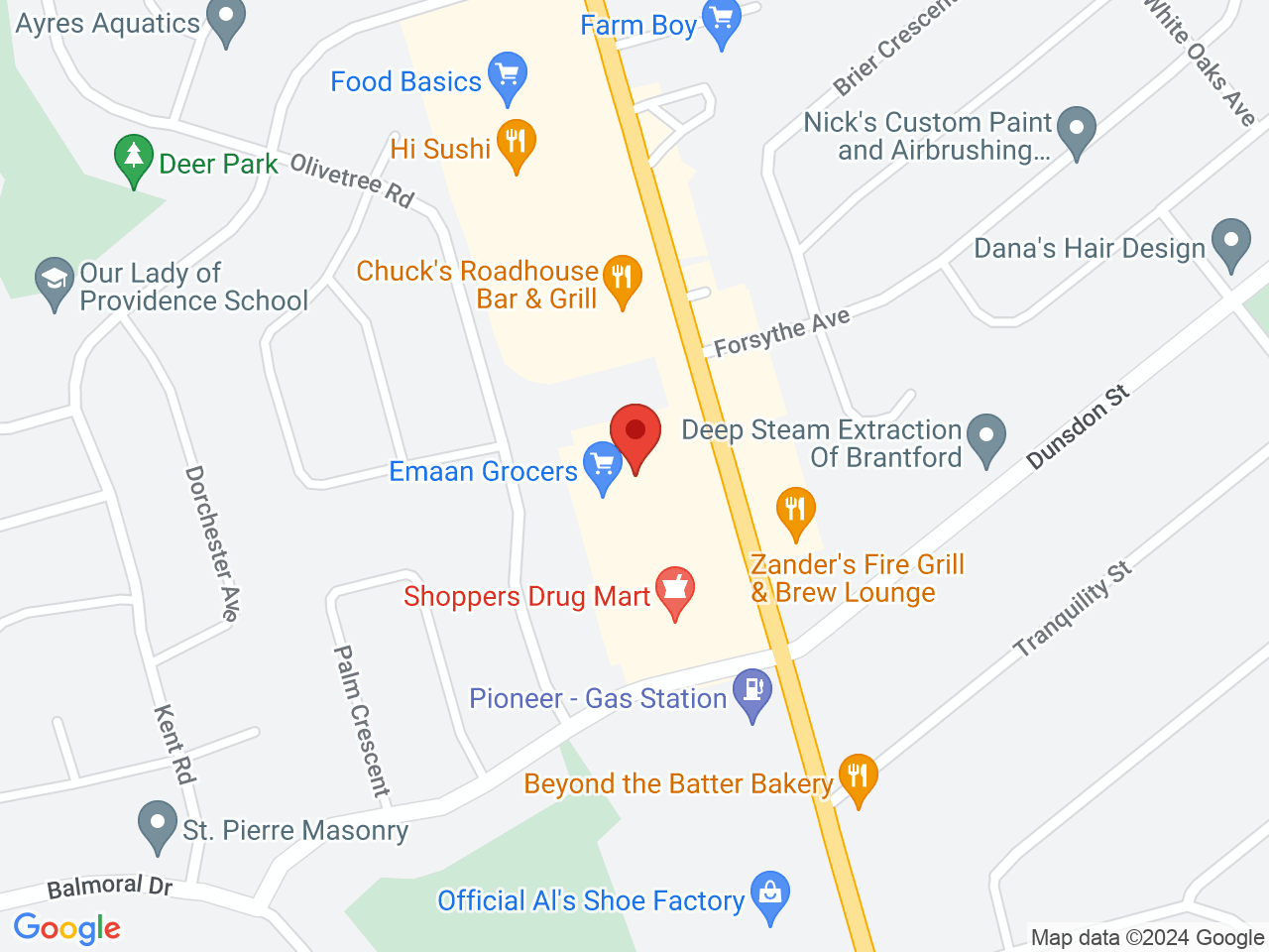 Street map for Miss Jones Cannabis, 185 King George Rd, Brantford ON