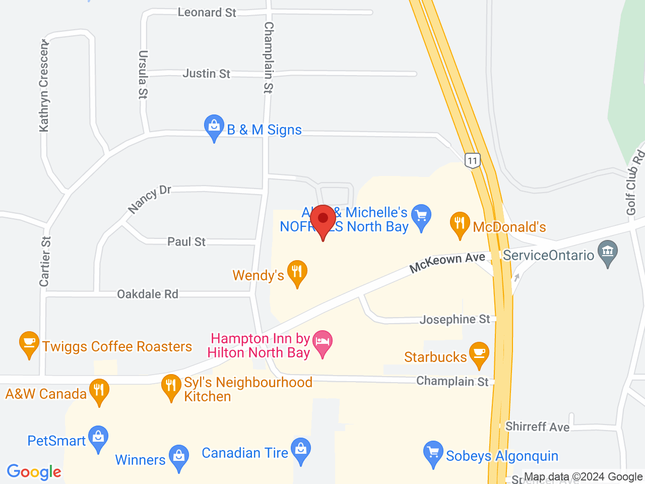 Street map for Miss Jones Cannabis, 955 Mckeown Ave, North Bay ON