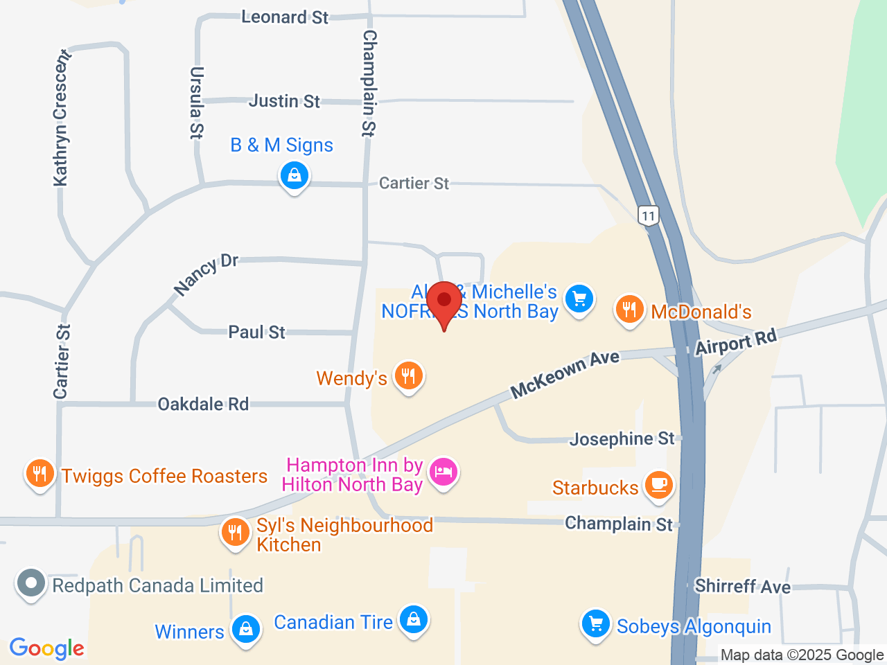 Street map for Miss Jones Cannabis, 955 Mckeown Ave, North Bay ON