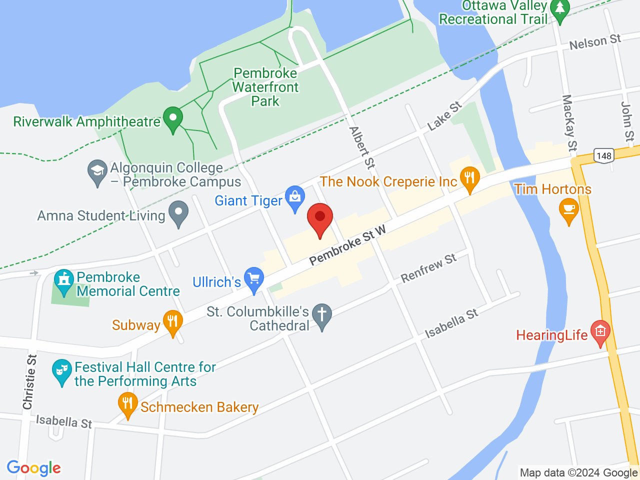 Street map for Prairie And Luna Cannabis Co., 143 Pembroke St W Suite 10, Pembroke ON