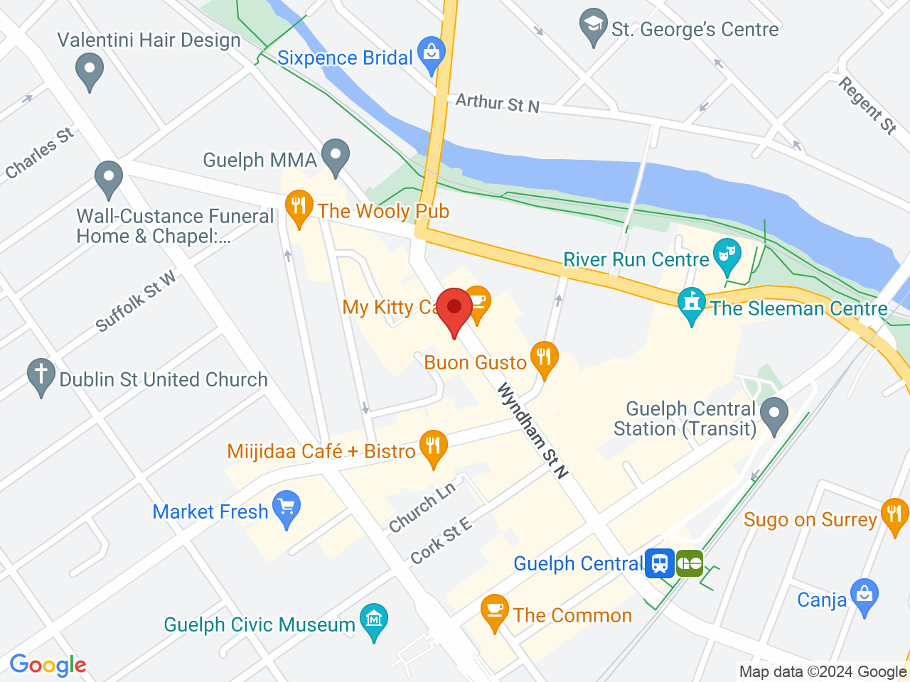Street map for Highlife Cannabis (QBud), 128 Wyndham St N, Guelph ON