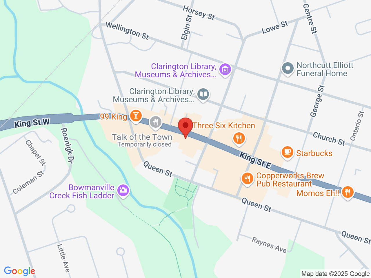 Street map for Speakeasy Cannabis, 21 King St W, Bowmanville ON