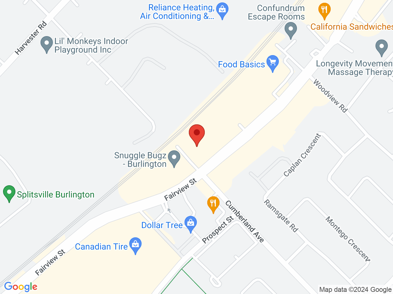 Street map for Spiritleaf Burlington South, 3295 Fairview St, Unit 004A, Burlington ON