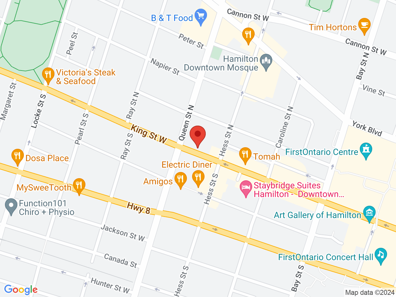 Street map for Village Cannabis Co., 296 King St W, Hamilton ON