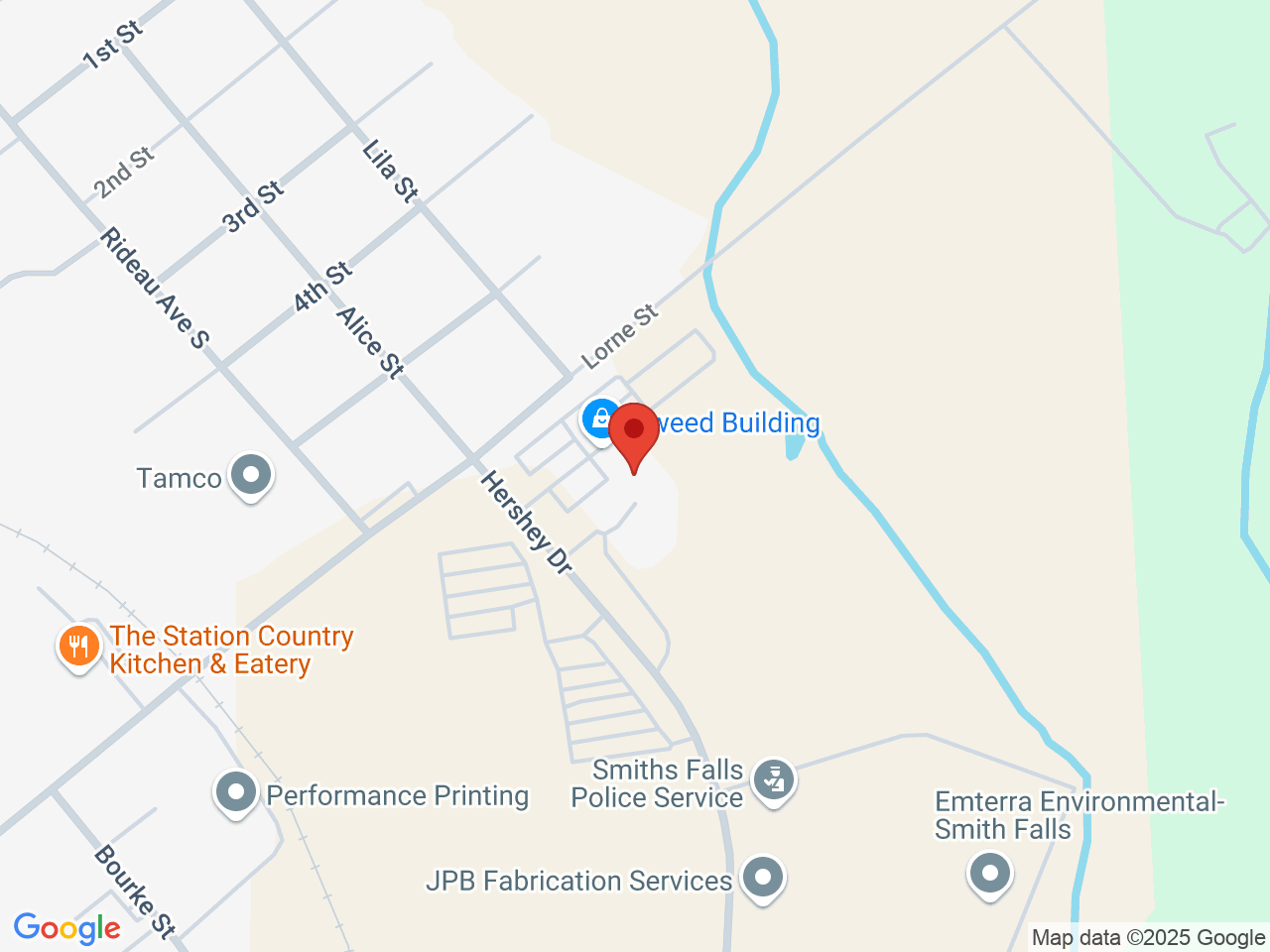 Street map for Tweed Store Visitor Center, 1 Hershey Dr, Smiths Falls ON