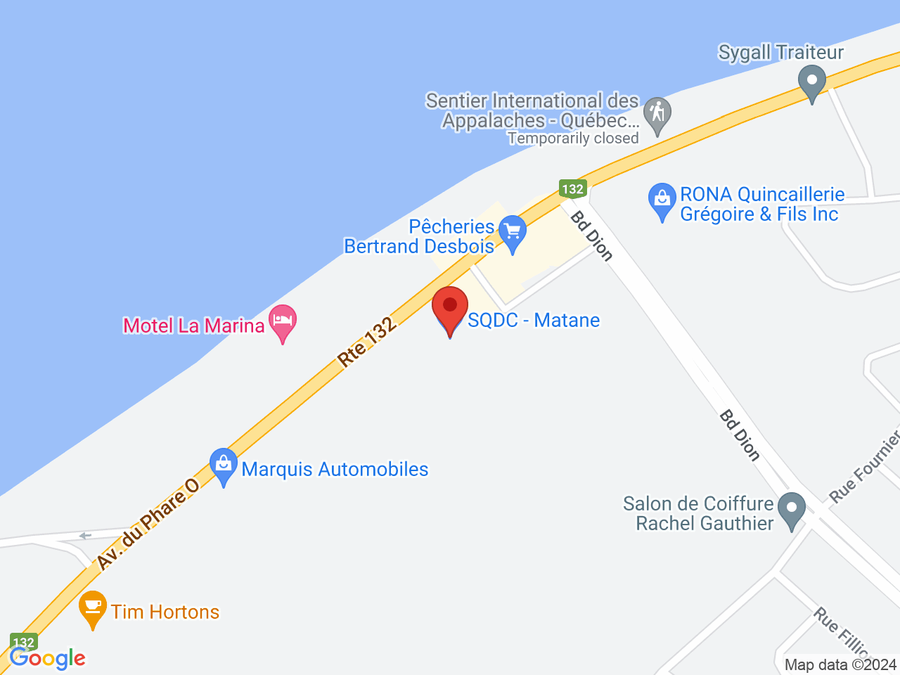 Street map for SQDC Matane, 1023, rue du Phare Ouest, Matane QC