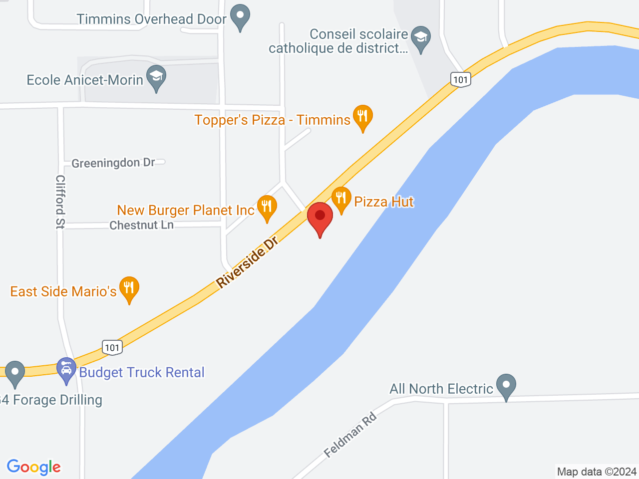 Street map for Roll N Rock Cannabis Co, 993 Riverside Dr, Timmins ON