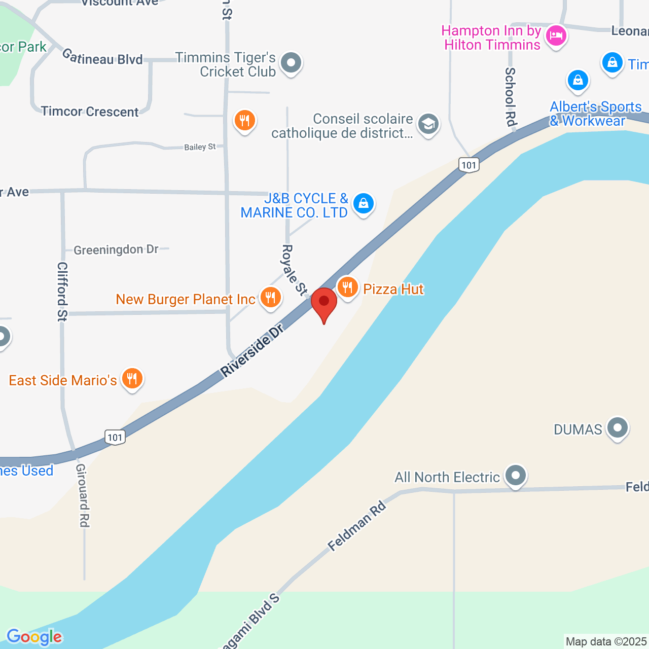 Street map for Roll N Rock Cannabis Co, 993 Riverside Dr, Timmins ON