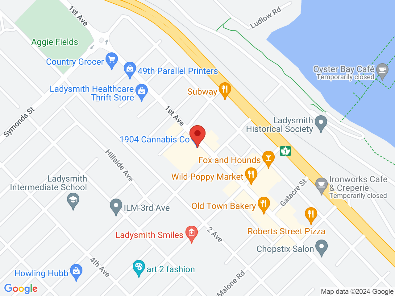 Street map for 1904 Cannabis Company, Unit B - 720 First Ave, Ladysmith BC