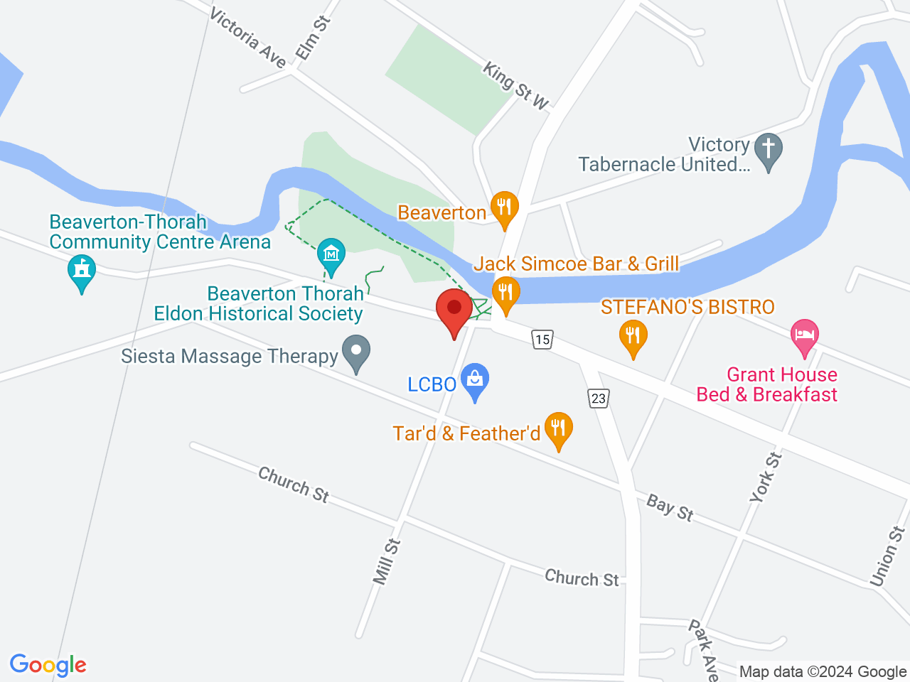 Street map for Flowertown Cannabis, 325 Simcoe St, Beaverton ON
