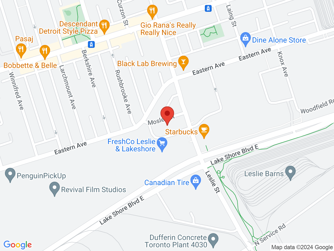 Street map for Dutch Love Toronto Leslieville, 20 Leslie St Unit 101, Toronto ON