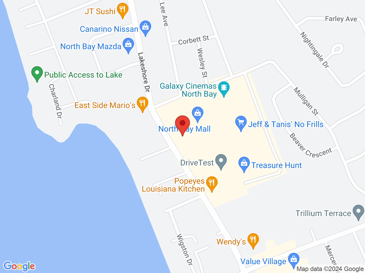 Street map for Miss Jones Cannabis North Bay Outpost, 300 Lakeshore Dr, North Bay ON