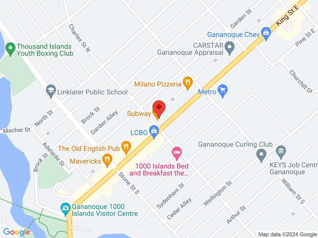 Street map for Cannabis Bazaar, 210 King St E, Gananoque ON
