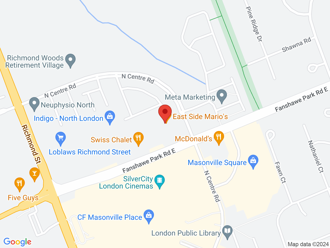 Street map for One Plant Masonville, 94 Fanshawe Park Rd E, London ON