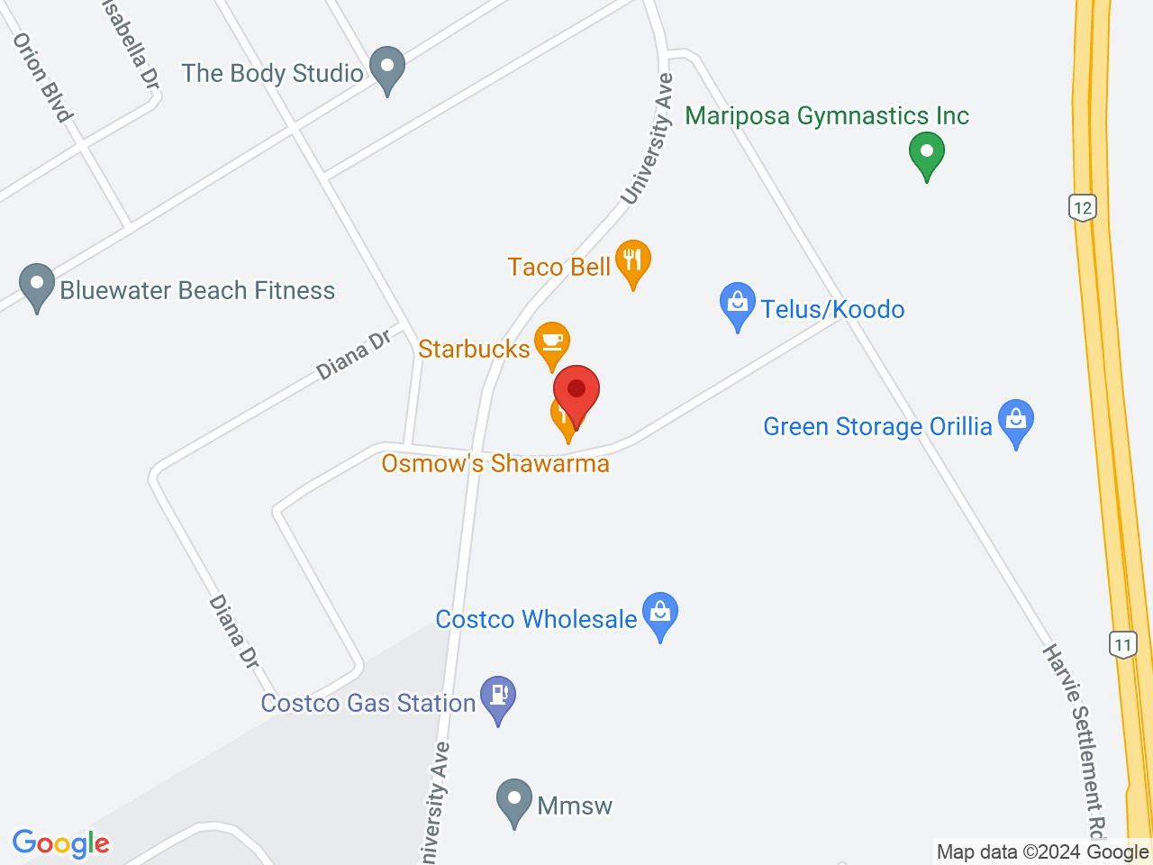 Street map for Sessions Cannabis Orillia, 30 Diana Dr, Orillia ON