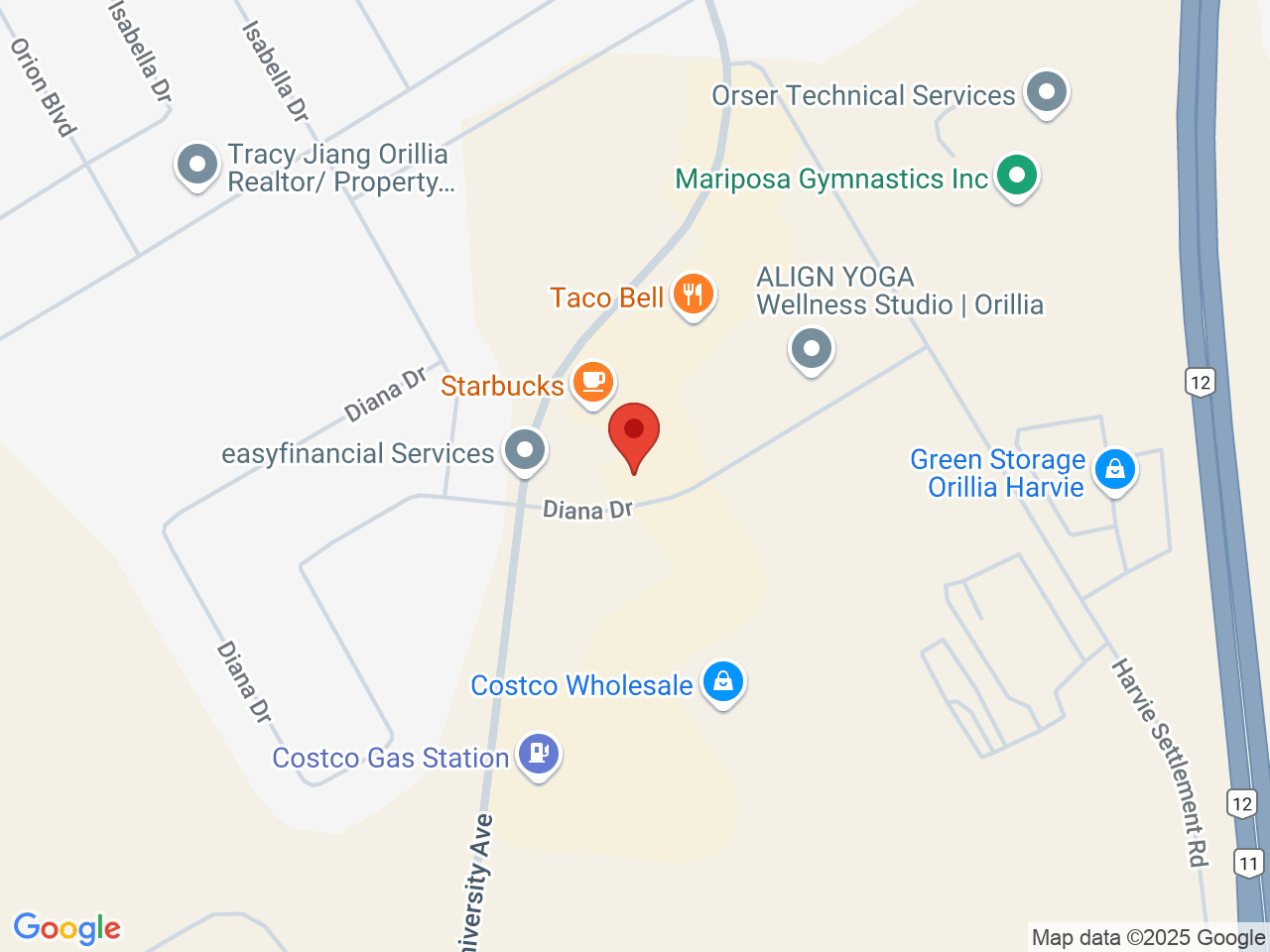 Street map for Sessions Cannabis Orillia, 30 Diana Dr, Orillia ON