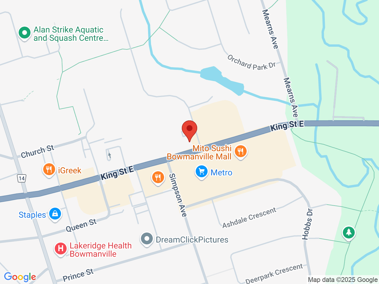 Street map for Eighth Cannabis Bowmanville, 258 King St E, Bowmanville ON