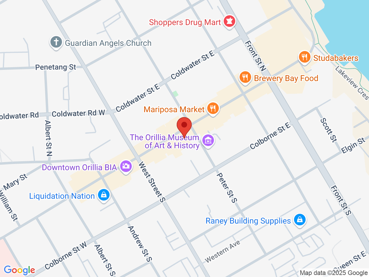 Street map for Happy Dayz Orillia, 69 Mississaga St E, Orillia ON