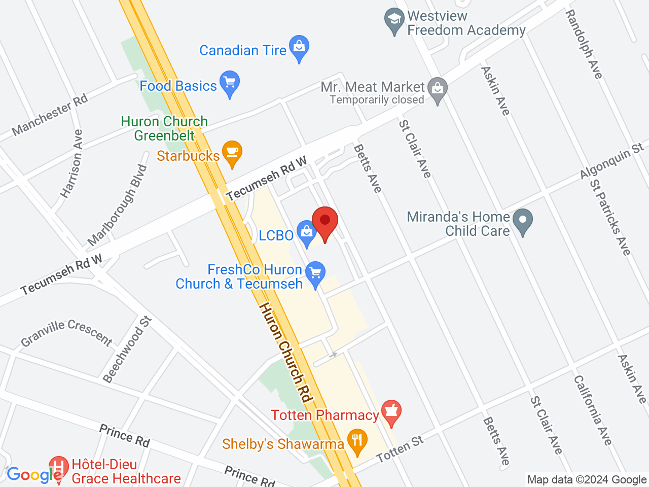 Street map for Spiritleaf Ambassador Plaza, 1440 Huron Church Road, Windsor ON
