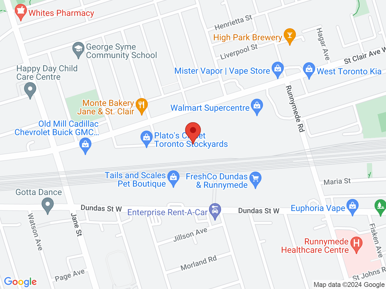 Street map for Spiritleaf Stockyards, 2561 St Clair Ave W Unit B2, Toronto ON