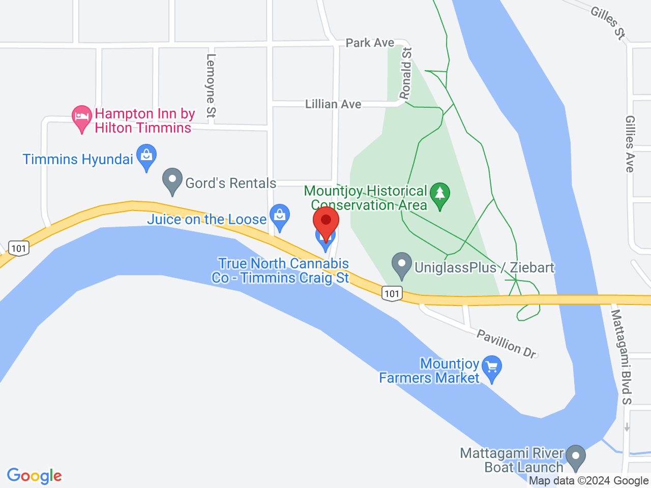 Street map for True North Cannabis Co., 670 Riverside Dr, Timmins ON
