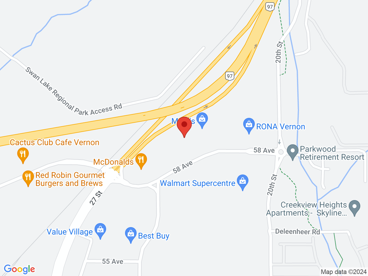 Street map for BC Cannabis Store SmartCentres, 2401 58 Ave Unit 300A, Vernon BC