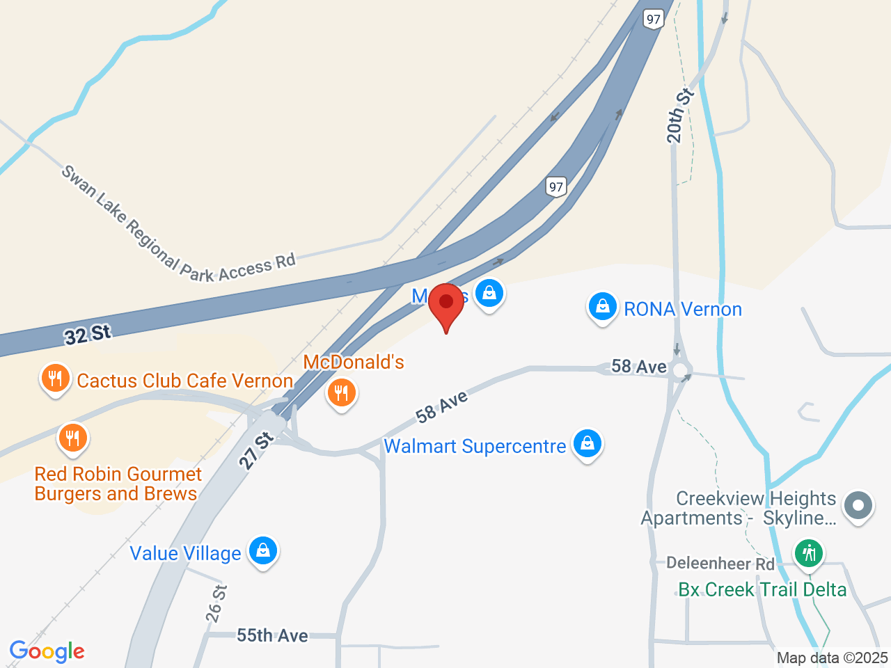 Street map for BC Cannabis Store SmartCentres, 2401 58 Ave Unit 300A, Vernon BC