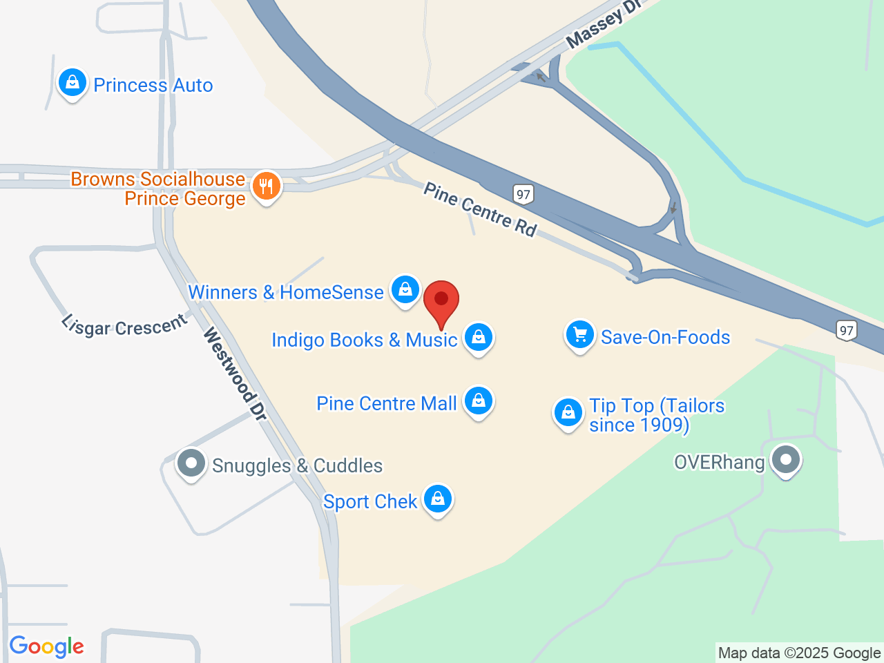 Street map for BC Cannabis Store Pine Center Mall, 3111 Massey Drive, Prince George BC