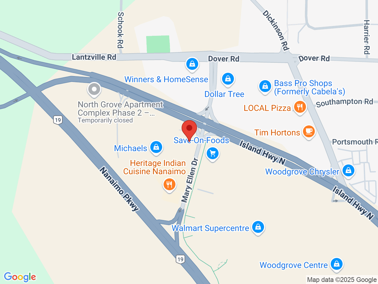 Street map for BC Cannabis Store Woodgrove Crossing, 2B-6683 Mary Ellen Dr., Nanaimo BC