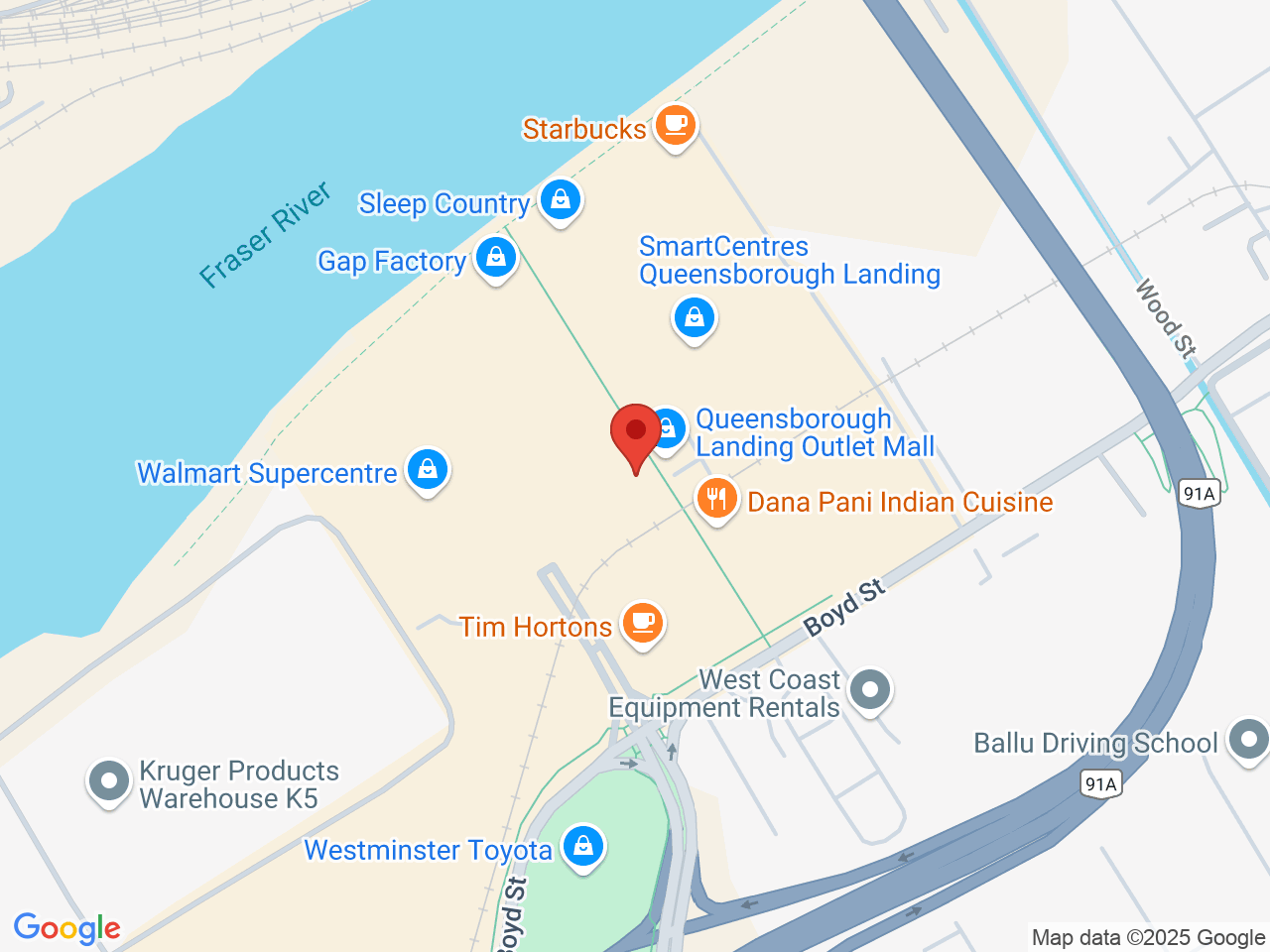 Street map for BC Cannabis Store Queensborough, L110-805 Boyd St, New Westminster BC