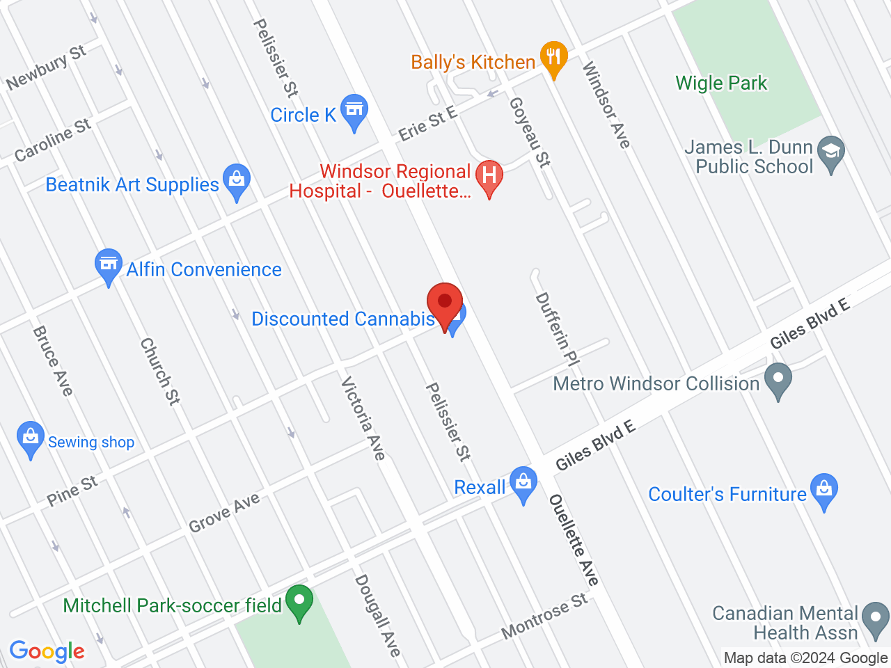 Street map for Discounted Cannabis, 1115 Ouellette Ave Unit# 1103, Windsor ON