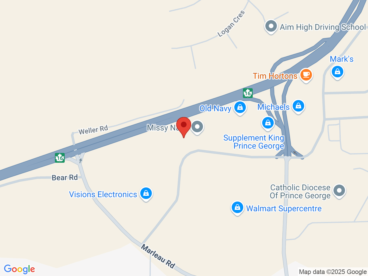 Street map for BC Cannabis Store West Gate, 6111 Southridge Ave., Prince George BC