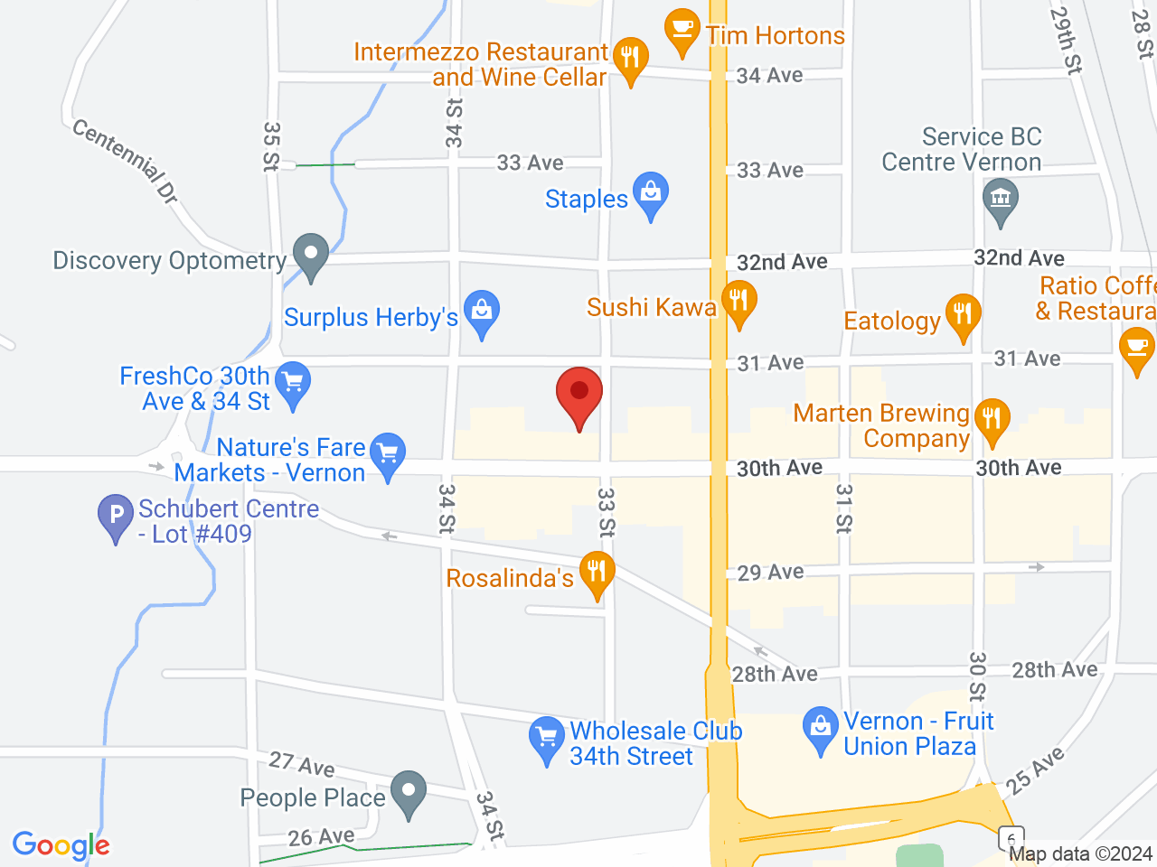 Street map for Hive Cannabis Vernon, 3301-30th Ave, Vernon BC