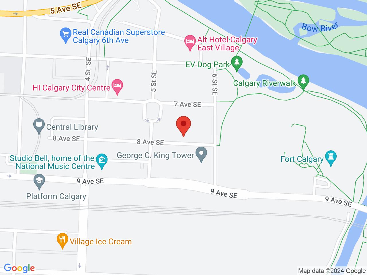 Street map for Canna Cabana East Village, 624 8 Avenue SE, Calgary AB