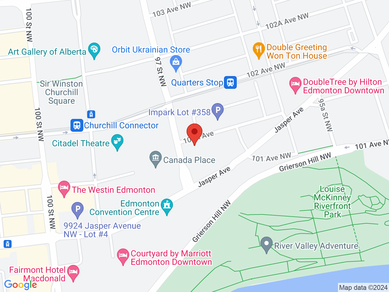 Street map for Fire & Flower Cannabis Co. Edmonton Quarters, 9665 101a Avenue, Edmonton AB